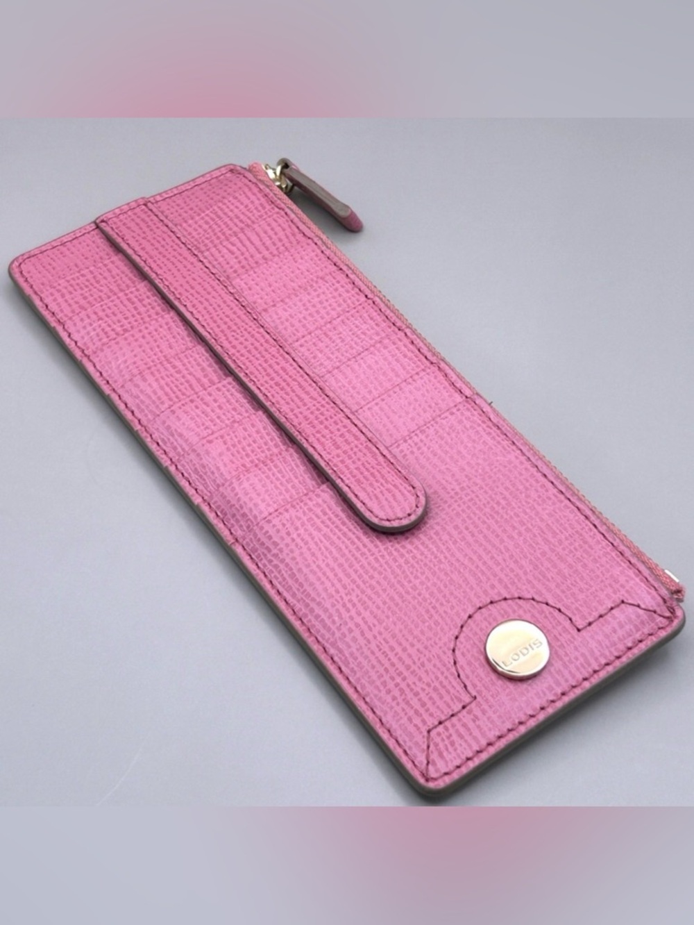 Lodis Exotic Leather Long Stacker Under Lock/Key RFID Slim Card Case Wallet Pink